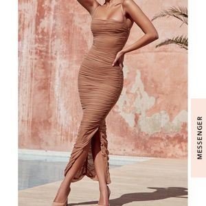 HOUSE OF CB Tan Mesh Maxi Dress - Size Small